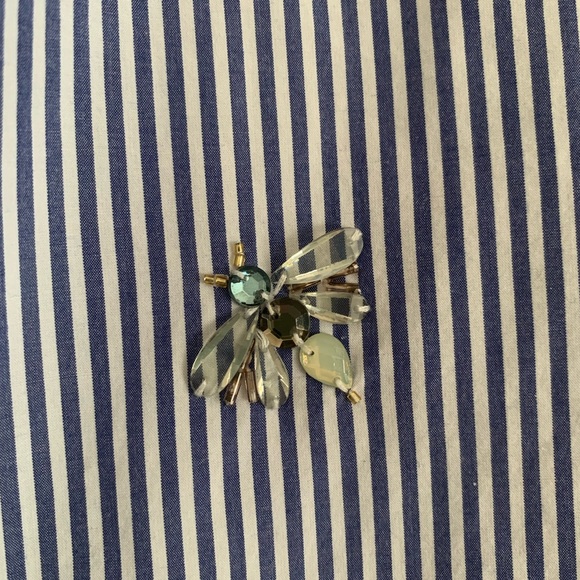 J. Crew RARE Blue / White Striped Button Up w Bug details - Picture 6 of 12